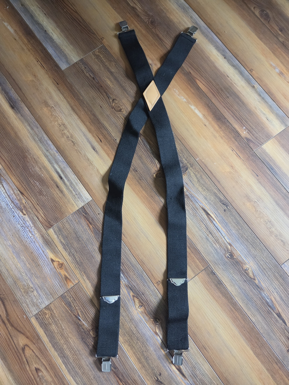 Black Men's Clip-On Suspenders with Leather Accent